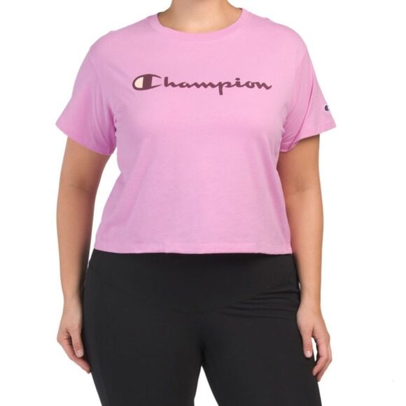 Champion Pink Cropped Graphic Tee Size 2X NWT - Picture 1 of 3